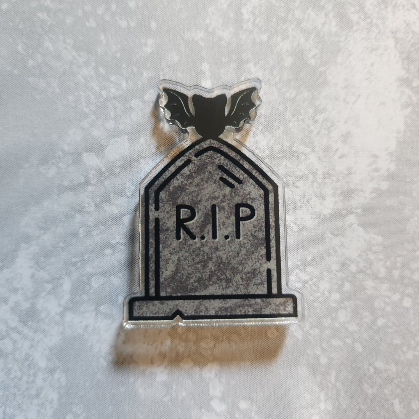 R.I.P Bat Tombstone Acrylic Lapel Pin