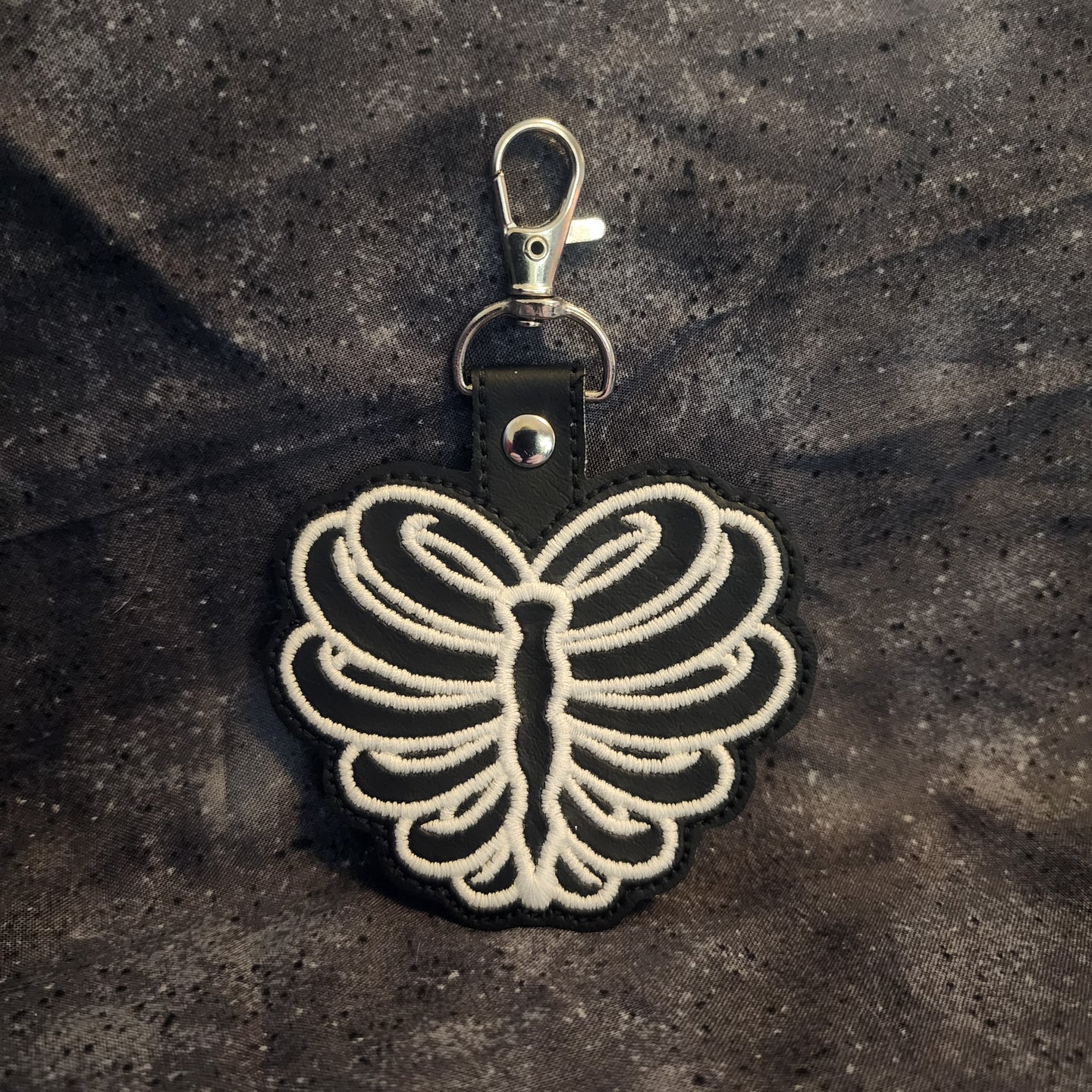 Rib Cage Heart Embroidered Keychain