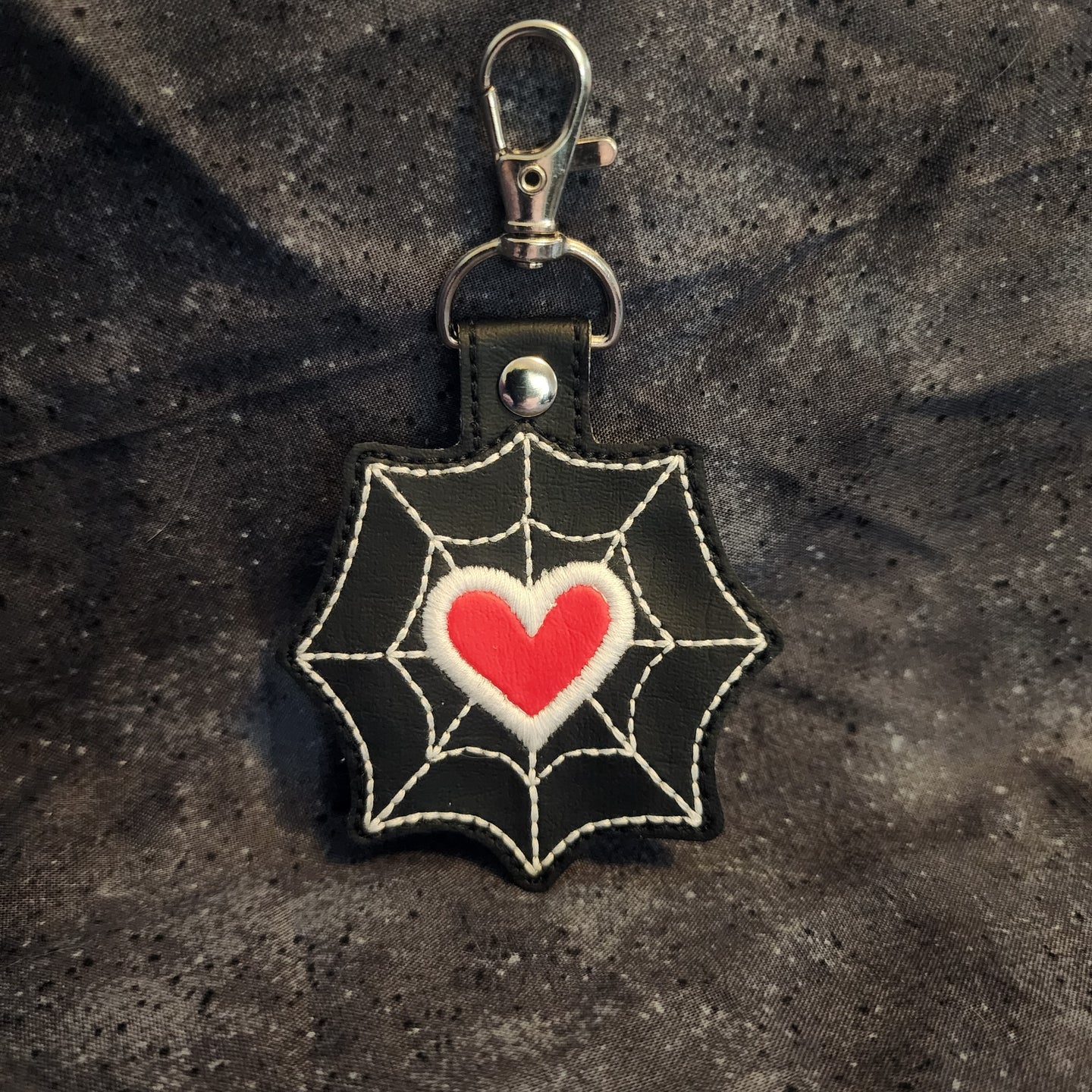 Web Entwined Heart Embroidered Keychain