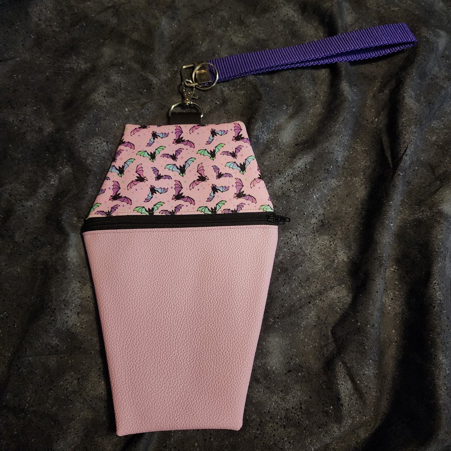 Pink Pastel Bats Coffin Zipper Clutch Handbag