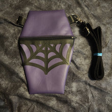 Load image into Gallery viewer, Purple Spiderweb Coffin Cross Body Shoulder Bag
