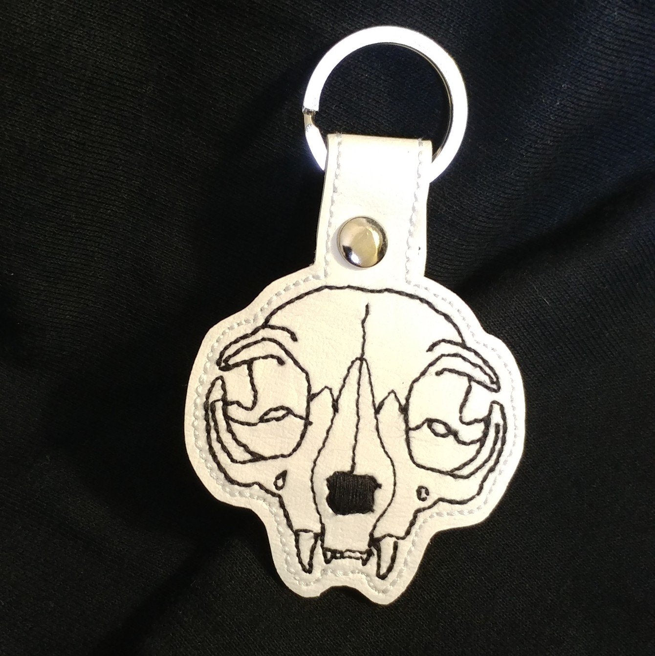 White Cat Skull Keychain