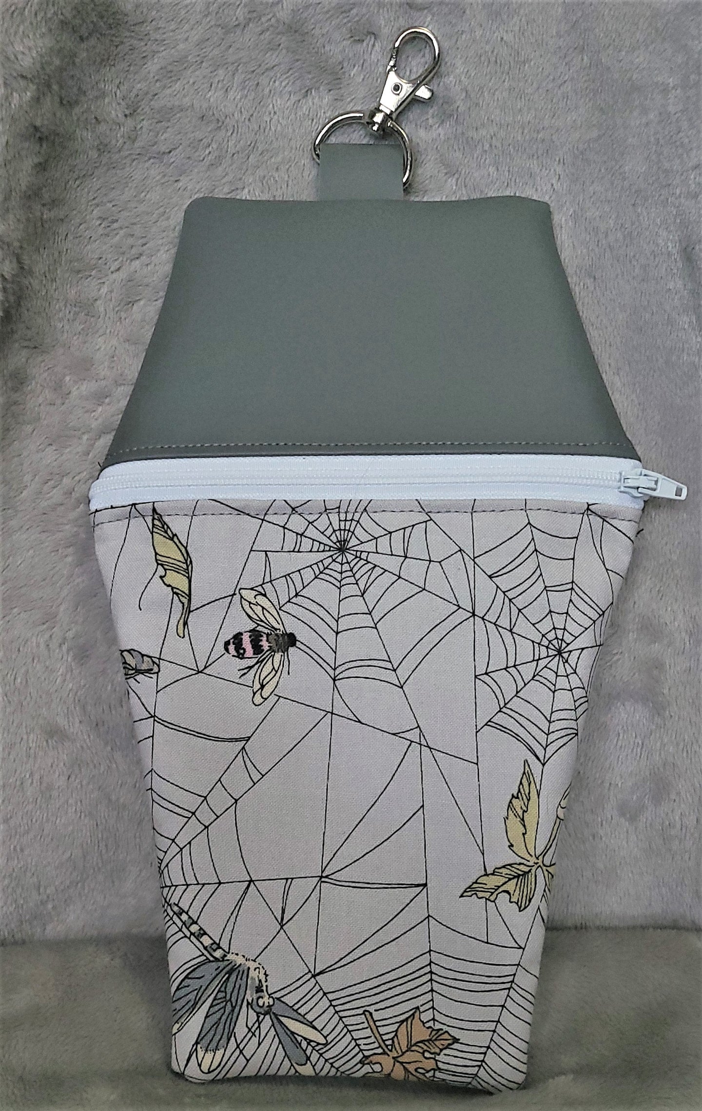 Grey Spiderweb Moth Coffin Zipper Clutch Handbag