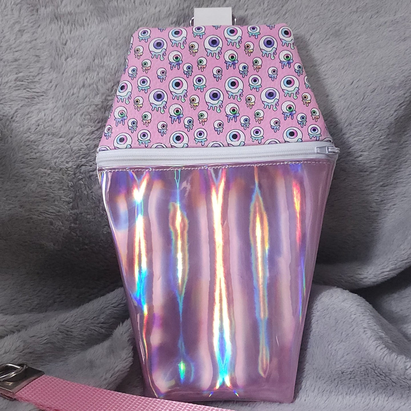 Pastel Eyeball Drip Holo Coffin Zipper Clutch Handbag